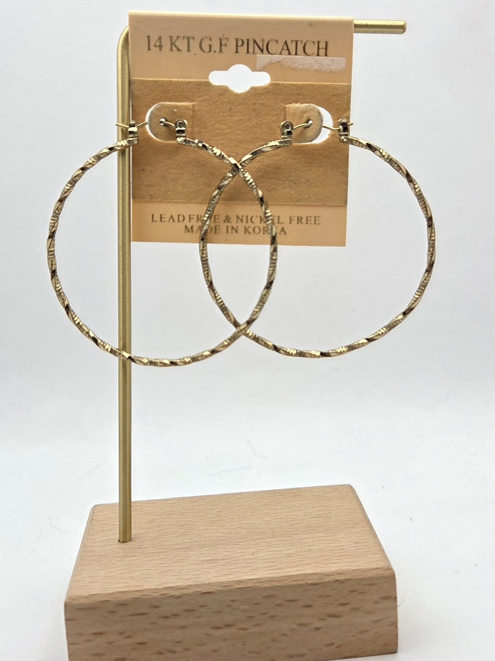 14K Gold Filled Pincatch Twisted Hoop Earrings Large 2.25" NWT